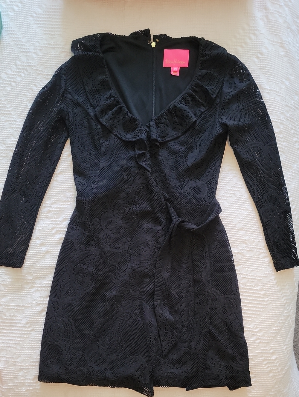Lilly Pulitzer Tiki Wrap Ruffle Lace Romper XS Black Crochet